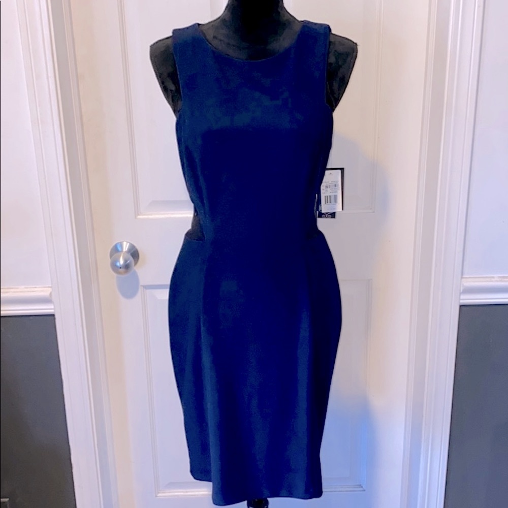 NWT Aqua Navy Ruffled Back Dress w/ Sheer Cutouts